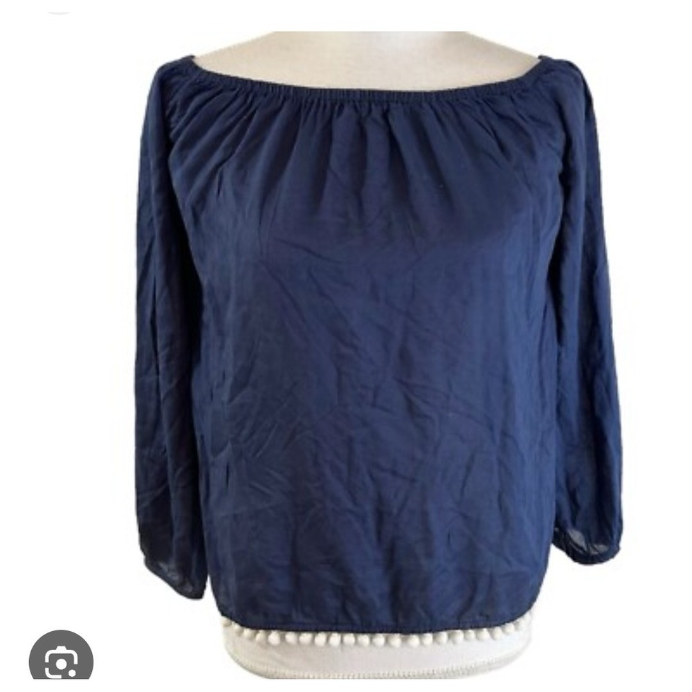 Lilly Pulitzer Off Shoulder Top Pom Pom Trim Long Sleeve Blouse XXS